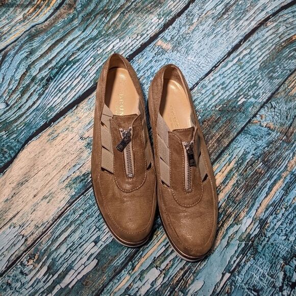 Brunate Size 40 Tan Gold Leather Suede Platform Sneakers with Zipper - Picture 5 of 10